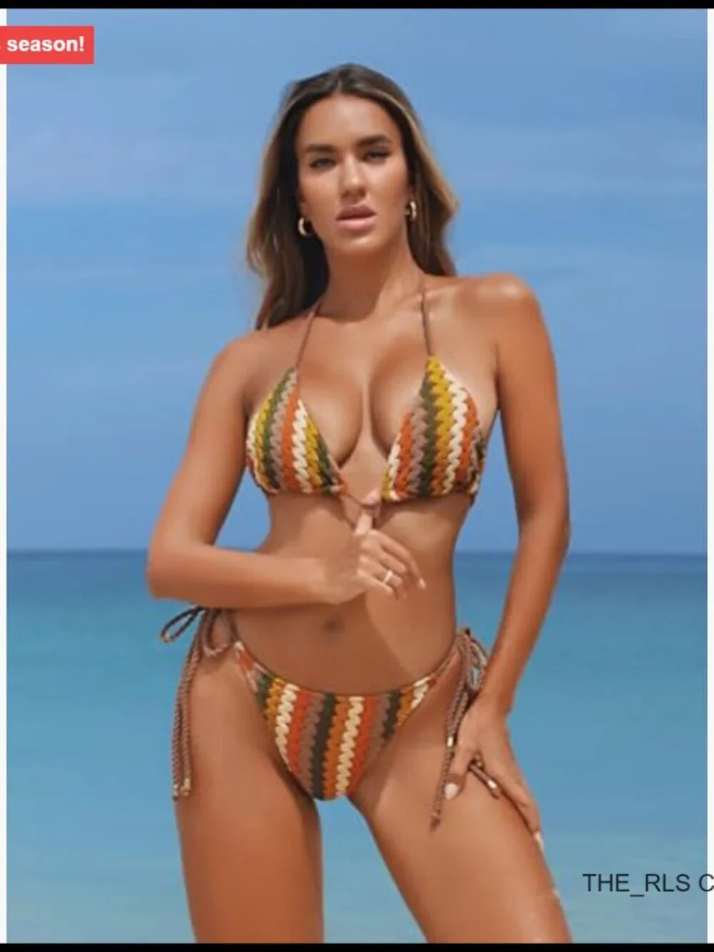Triangle Bikini Set with Knitted Rope Halter Adjustable Side Tie Swimwear